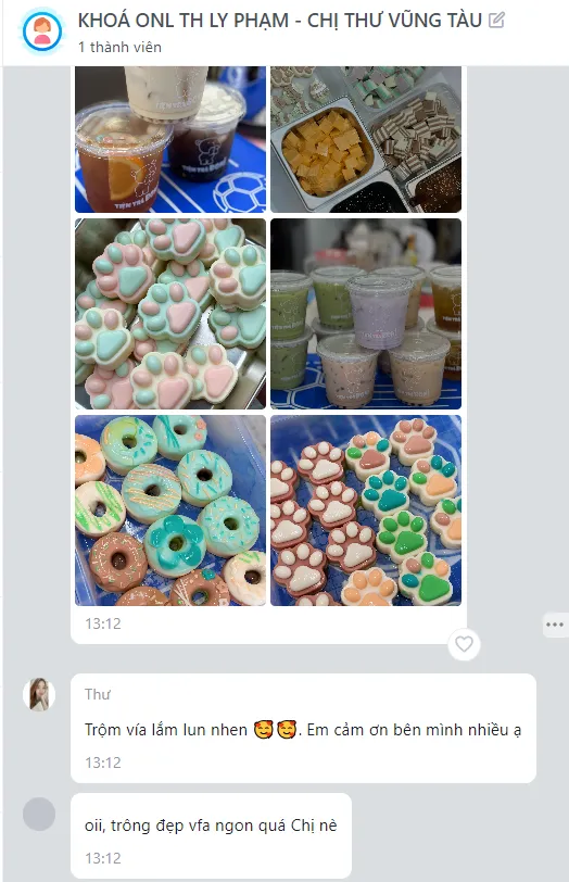 Học viên khóa online gửi ảnh trà sữa và topping tự làm, cảm ơn đội hỗ trợ