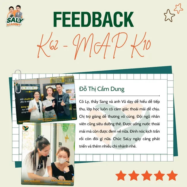 Feedback học viên Đỗ Thị Cẩm Dung khóa K62 - MAP K10, đánh giá 5 sao