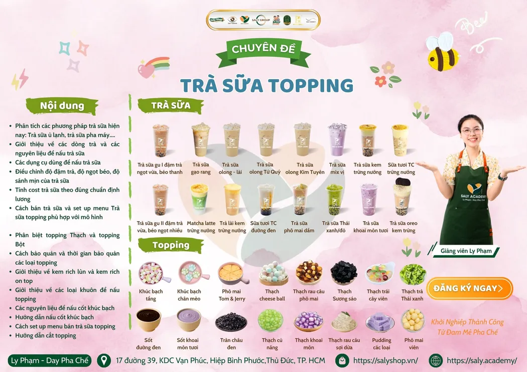 Bảng nội dung chuyên đề trà sữa topping: các phương pháp trà sữa hiện nay, cách nấu và bảo quản topping, set up menu