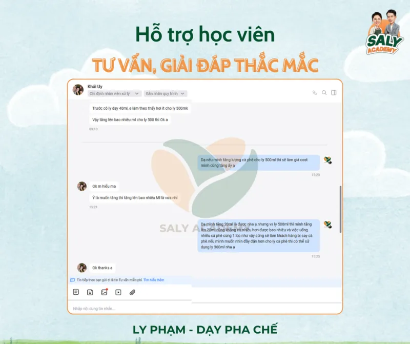 Trợ giảng tư vấn và giải đáp thắc mắc cho học viên sau khóa học qua tin nhắn