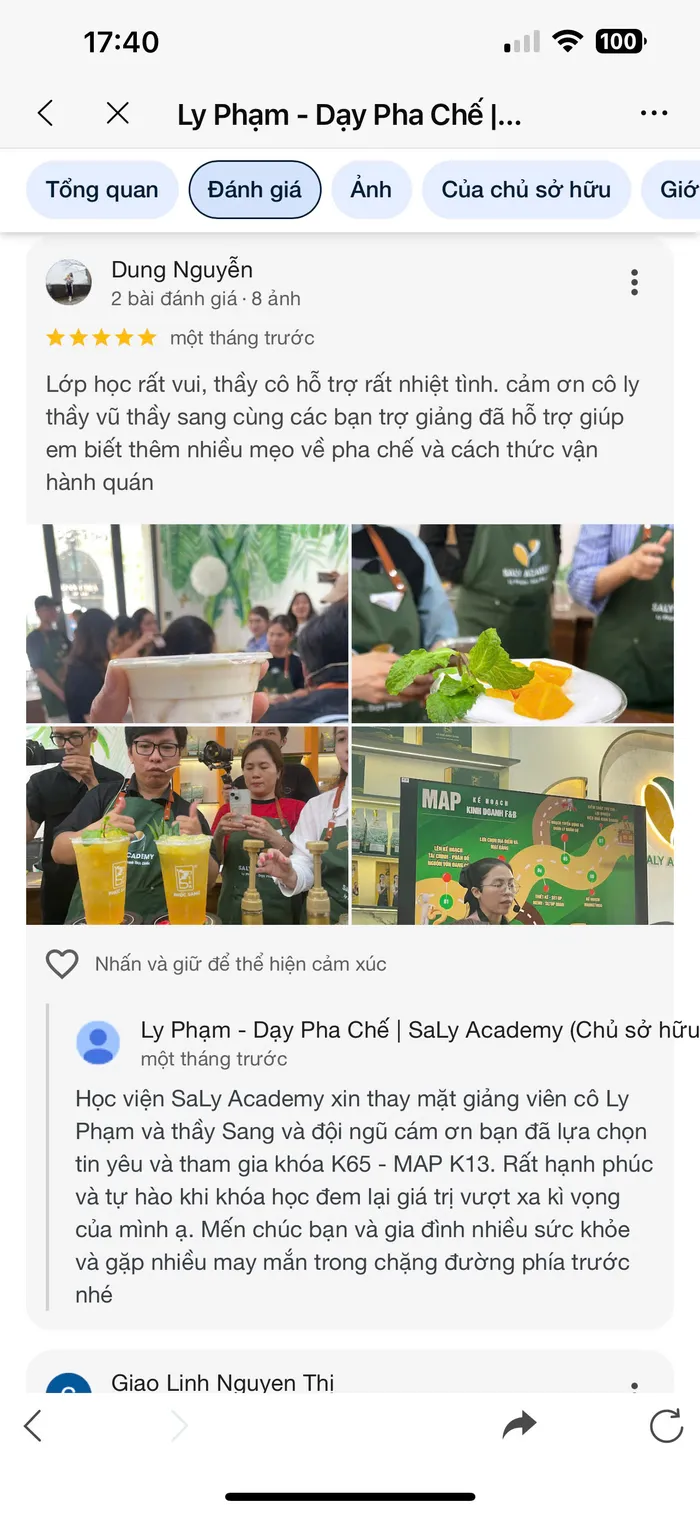 Đánh giá Google Maps khen giảng viên nhiệt tình và lớp học thực hành nhiều