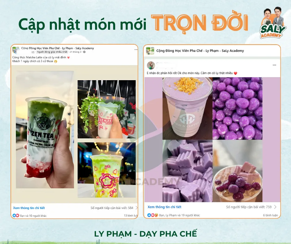 Bài đăng cập nhật công thức món mới miễn phí trong cộng đồng học viên Ly Phạm