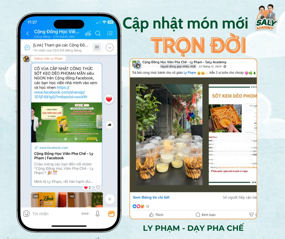 Bài đăng chia sẻ công thức sốt kem dẻo mới cho học viên trong nhóm