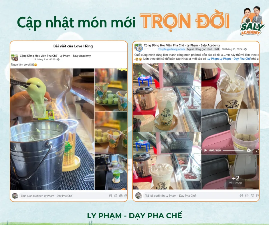 Bài đăng cập nhật món mới kèm ảnh thành phẩm của học viên trong cộng đồng
