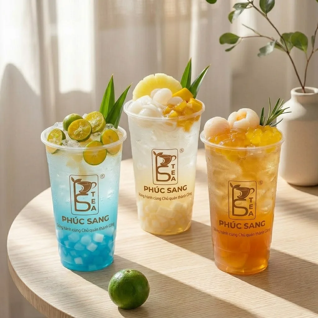 Hai ly sen xanh dừa màu xanh lá nhạt, phủ topping hạt sen và sợi dừa