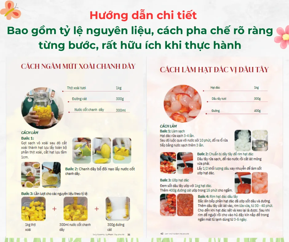 Trang giáo trình hướng dẫn chi tiết từng bước kèm tỷ lệ nguyên liệu