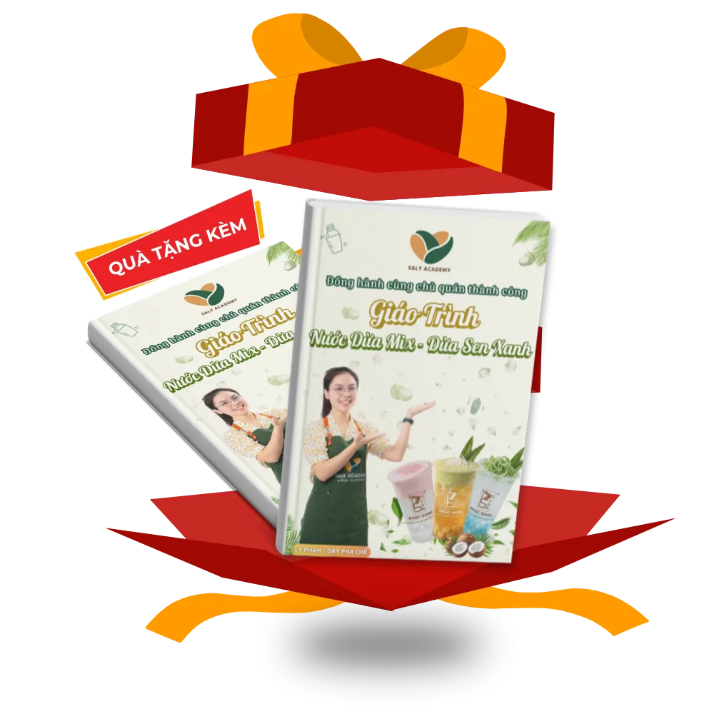 Ảnh mô phỏng hai cuốn giáo trình Nước dừa mix - Dừa sen xanh tặng kèm khóa học