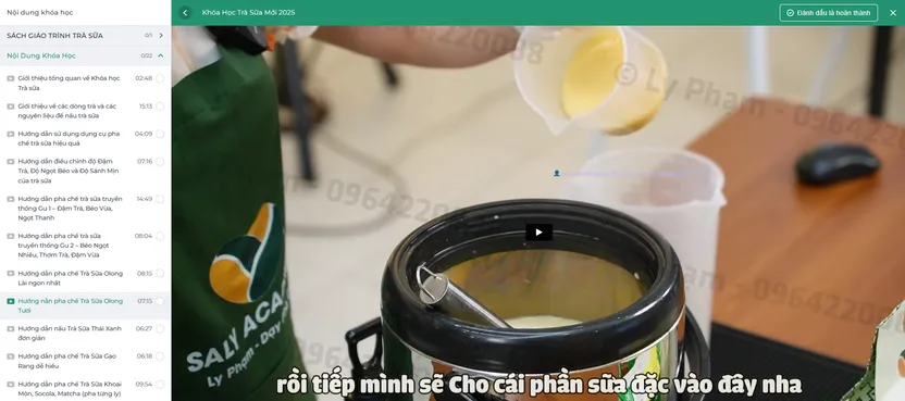 Giao diện trang học trực tuyến hocvien.lypham.vn với danh sách bài giảng