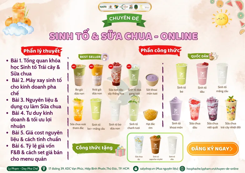 Poster chuyên đề Sinh tố & Sữa chua online: 6 bài lý thuyết và danh sách công thức được học