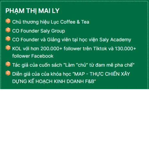 Giảng viên Ly Phạm trong tạp dề Saly Academy tại quầy pha chế